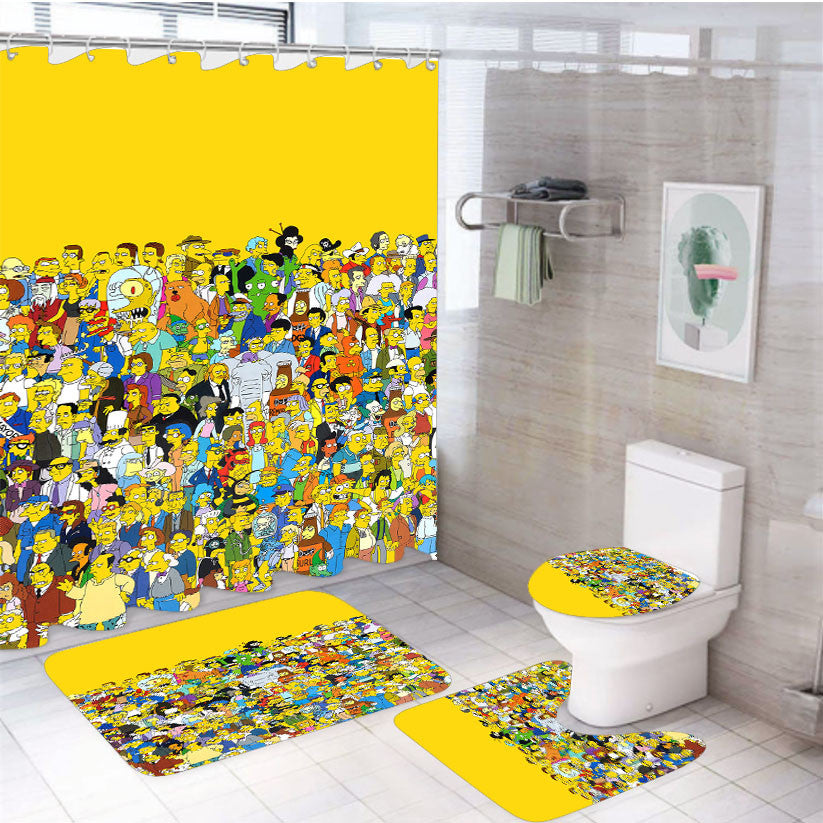 The Simpsons 4Pcs Bathroom Non-Slip Rugs Shower Curtain Fabric Waterproof