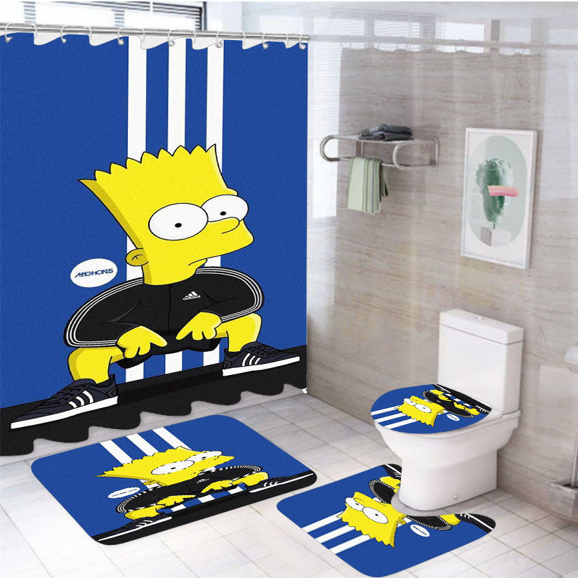 The Simpsons Adidas 4Pcs Bathroom Non-Slip Rugs Shower Curtain Fabric Waterproof