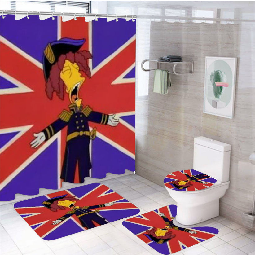 The Simpsons Always Real 4Pcs Bathroom Non-Slip Rugs Shower Curtain Fabric Waterproof