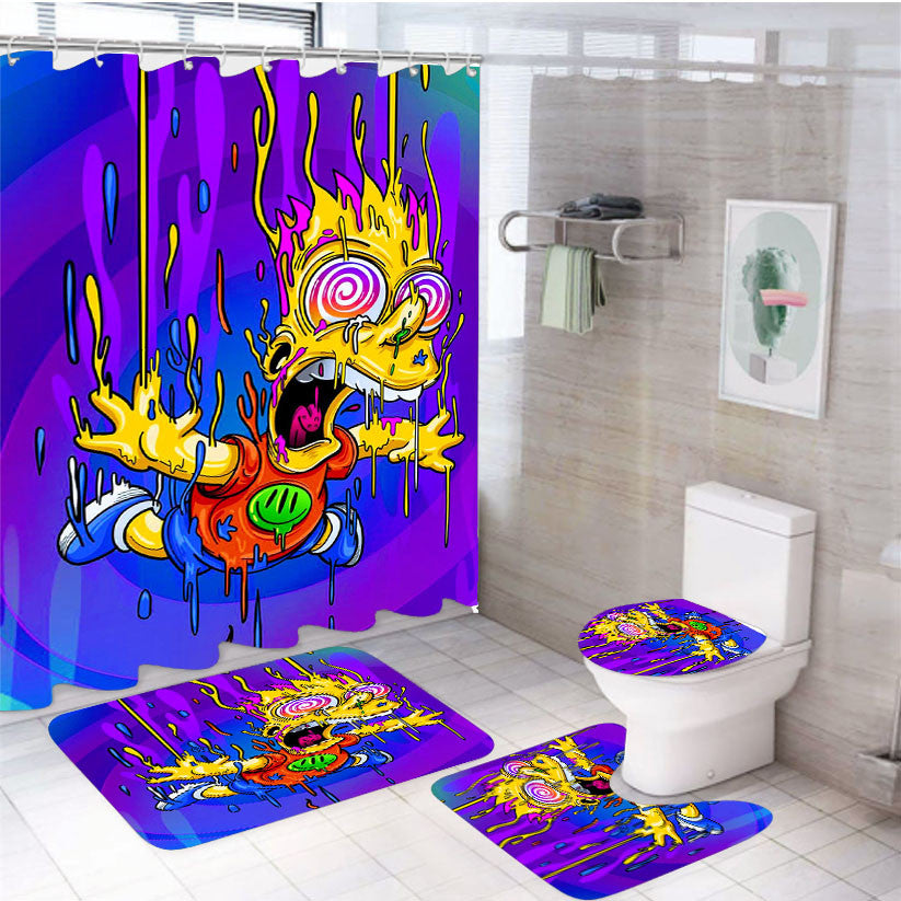 The Simpsons Bart Psyched 4Pcs Bathroom Non-Slip Rugs Shower Curtain Fabric Waterproof