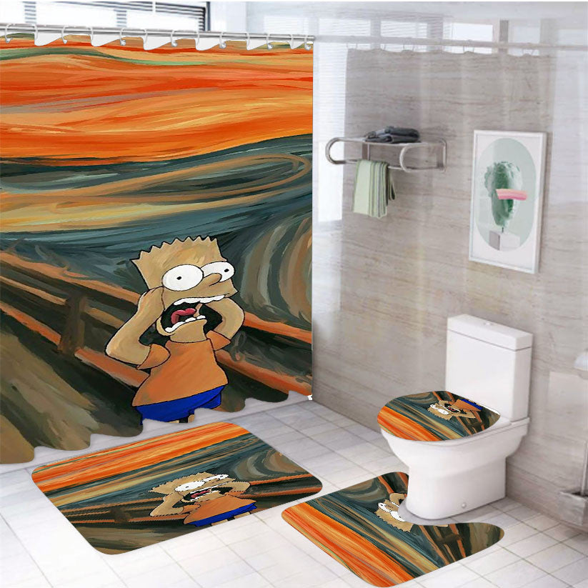 The Simpsons Bart Scream 4Pcs Bathroom Non-Slip Rugs Shower Curtain Fabric Waterproof