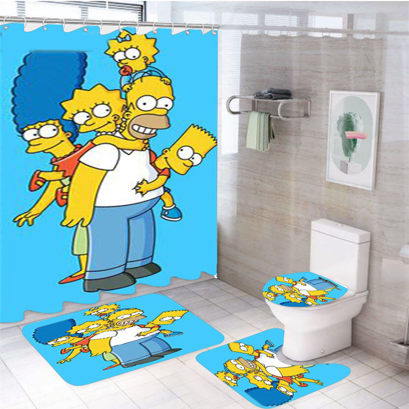 The Simpsons Family 4Pcs Bathroom Non-Slip Rugs Shower Curtain Fabric Waterproof