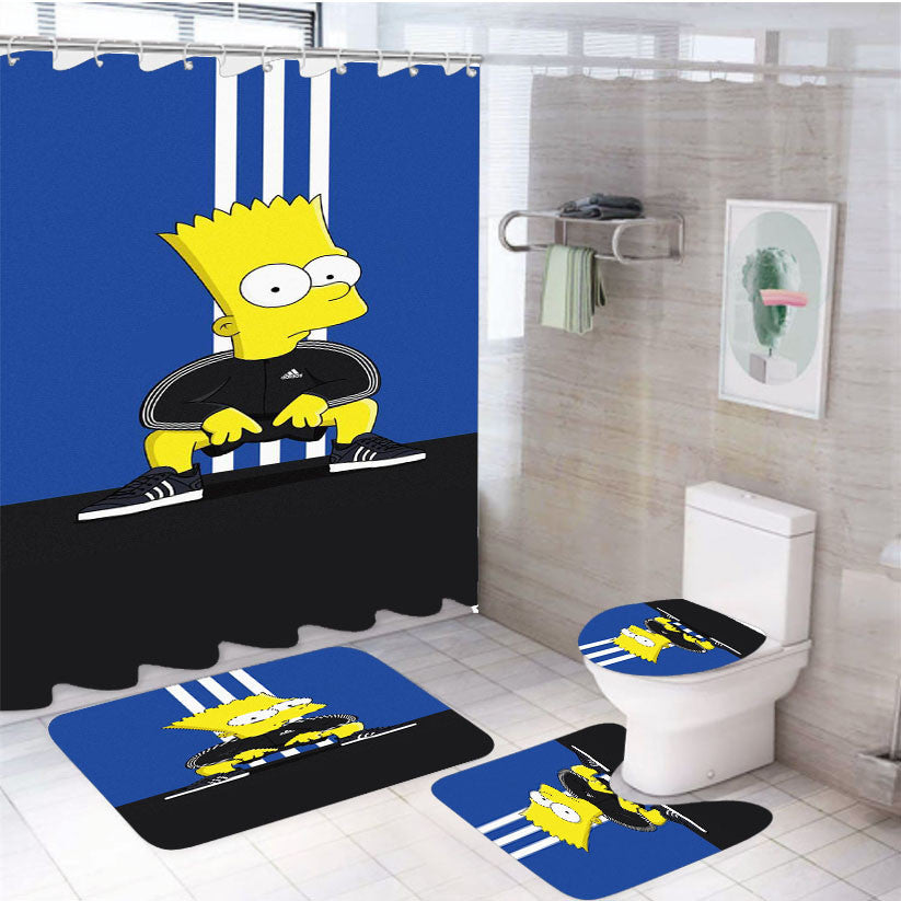 The Simpsons Sporty 4Pcs Bathroom Non-Slip Rugs Shower Curtain Fabric Waterproof