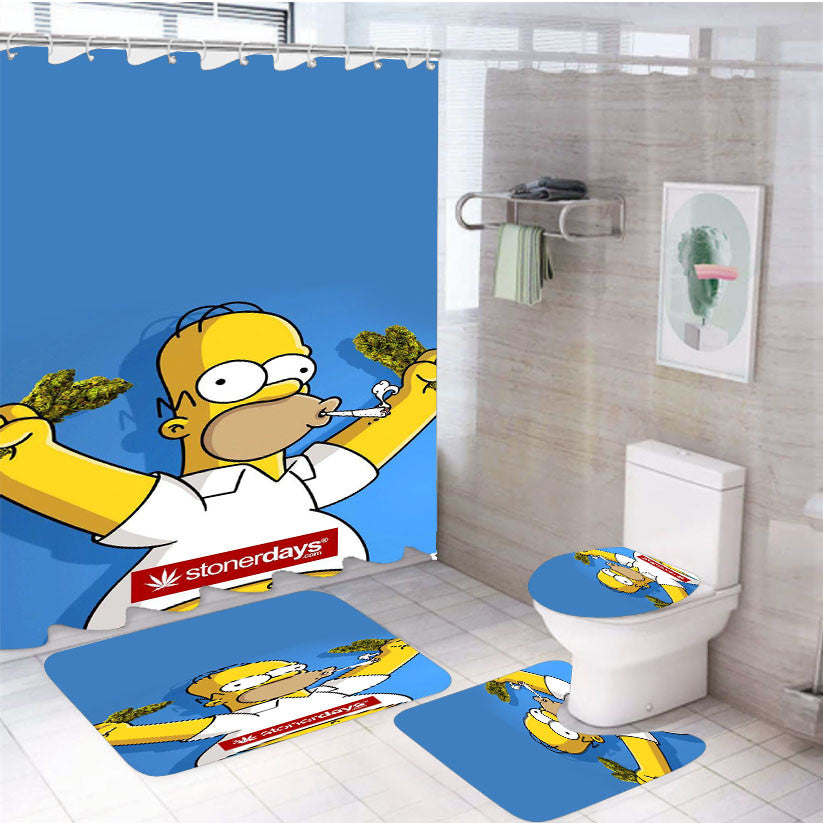 The Simpsons Stonerday 4Pcs Bathroom Non-Slip Rugs Shower Curtain Fabric Waterproof