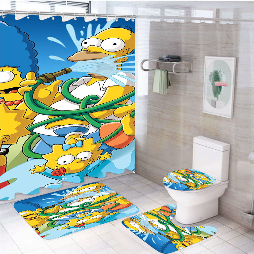 The Simpsons Water 4Pcs Bathroom Non-Slip Rugs Shower Curtain Fabric Waterproof