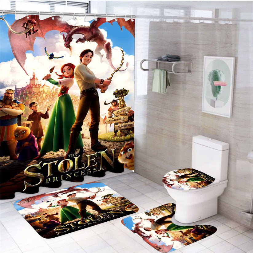 The Stolen Princess 4Pcs Bathroom Non-Slip Rugs Shower Curtain Fabric Waterproof