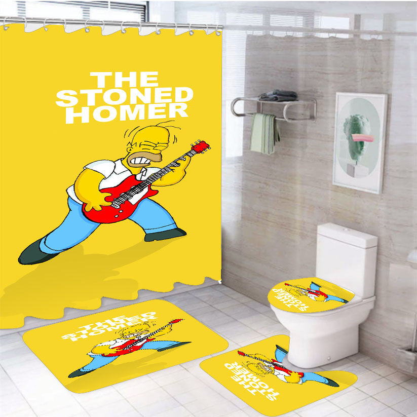 The Stoned Homer Simpson 4Pcs Bathroom Non-Slip Rugs Shower Curtain Fabric Waterproof