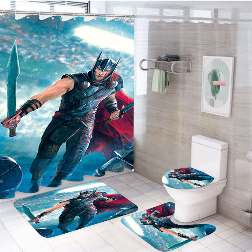 The Thor Ragnarok 4Pcs Bathroom Non-Slip Rugs Shower Curtain Fabric Waterproof