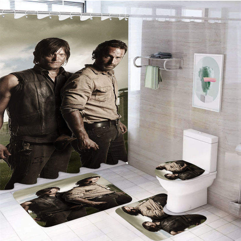 The Walking Dead Rick And Daryl 4Pcs Bathroom Non-Slip Rugs Shower Curtain Fabric Waterproof
