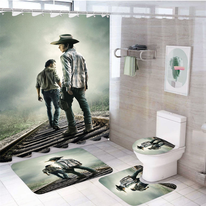 The Walking Dead Rick Grimes 4Pcs Bathroom Non-Slip Rugs Shower Curtain Fabric Waterproof