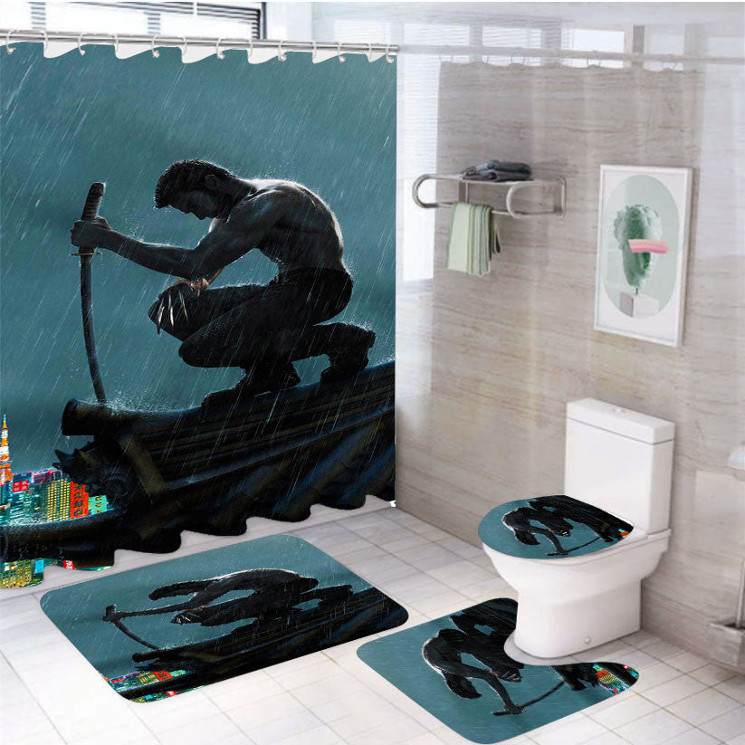 The Wolverine Katana 4Pcs Bathroom Non-Slip Rugs Shower Curtain Fabric Waterproof