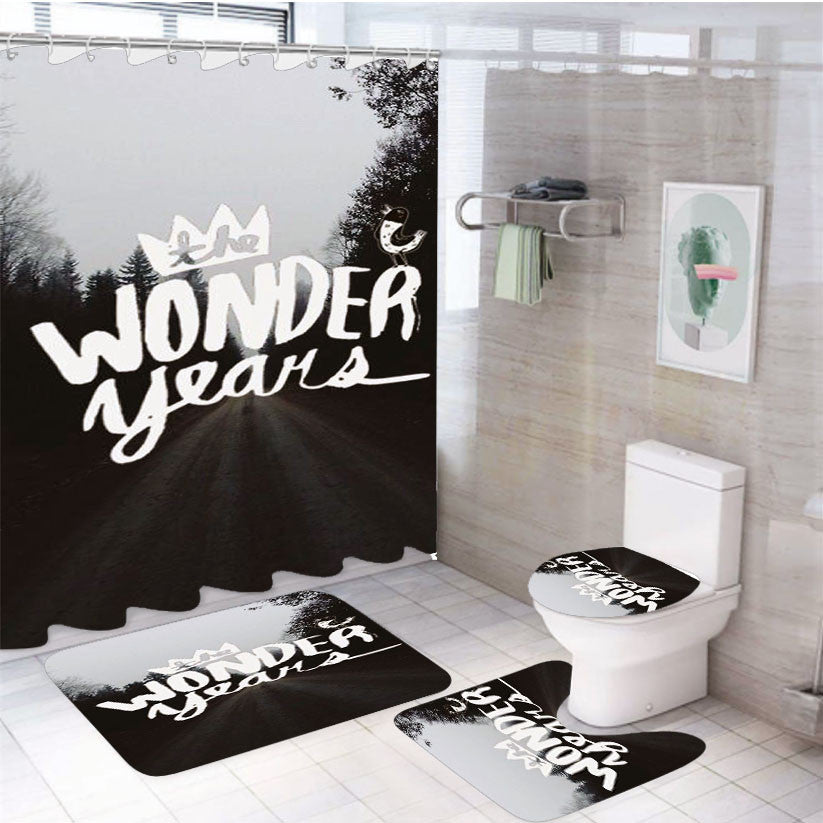 The Wonder Years Disney 4Pcs Bathroom Non-Slip Rugs Shower Curtain Fabric Waterproof
