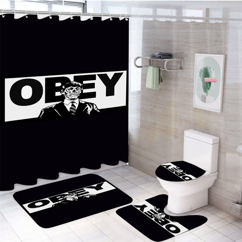 They Live Obey 4Pcs Bathroom Non-Slip Rugs Shower Curtain Fabric Waterproof