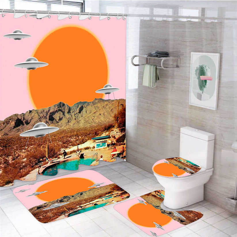 They'Ve Arrived 4Pcs Bathroom Non-Slip Rugs Shower Curtain Fabric Waterproof