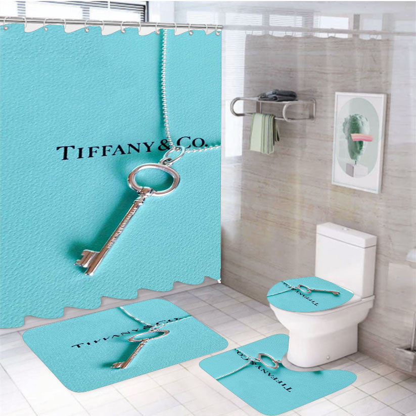Tiffany And Co Necklace 4Pcs Bathroom Non-Slip Rugs Shower Curtain Fabric Waterproof
