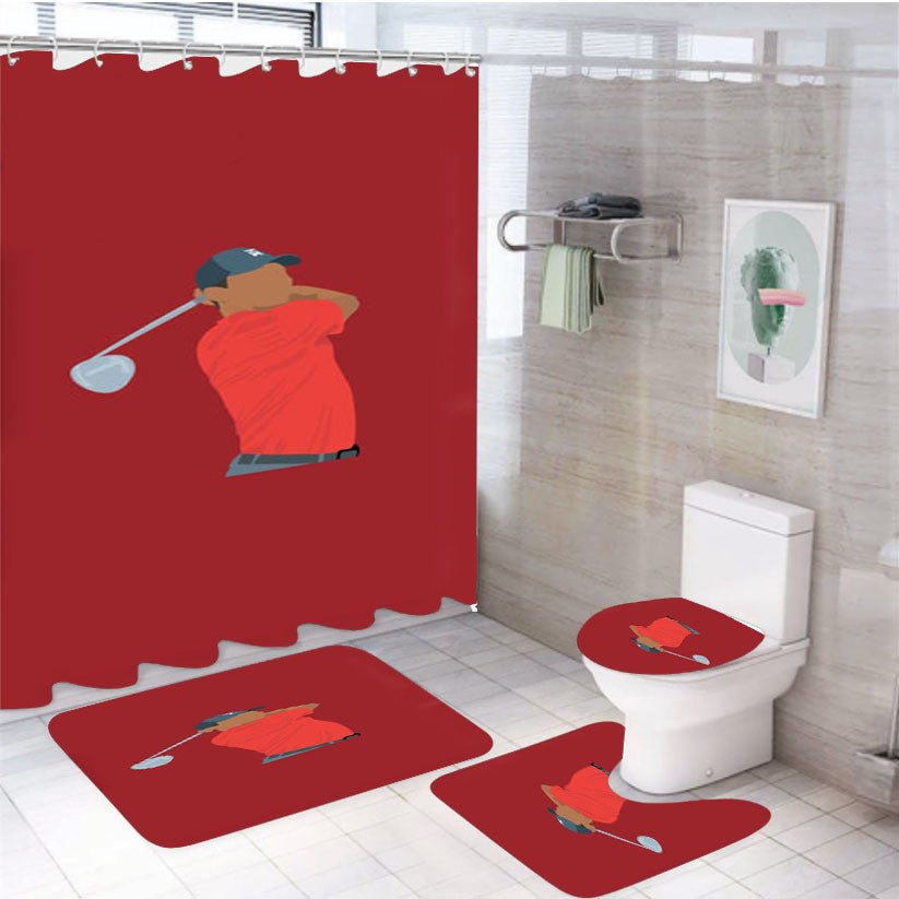 Tiger - Golf 4Pcs Bathroom Non-Slip Rugs Shower Curtain Fabric Waterproof