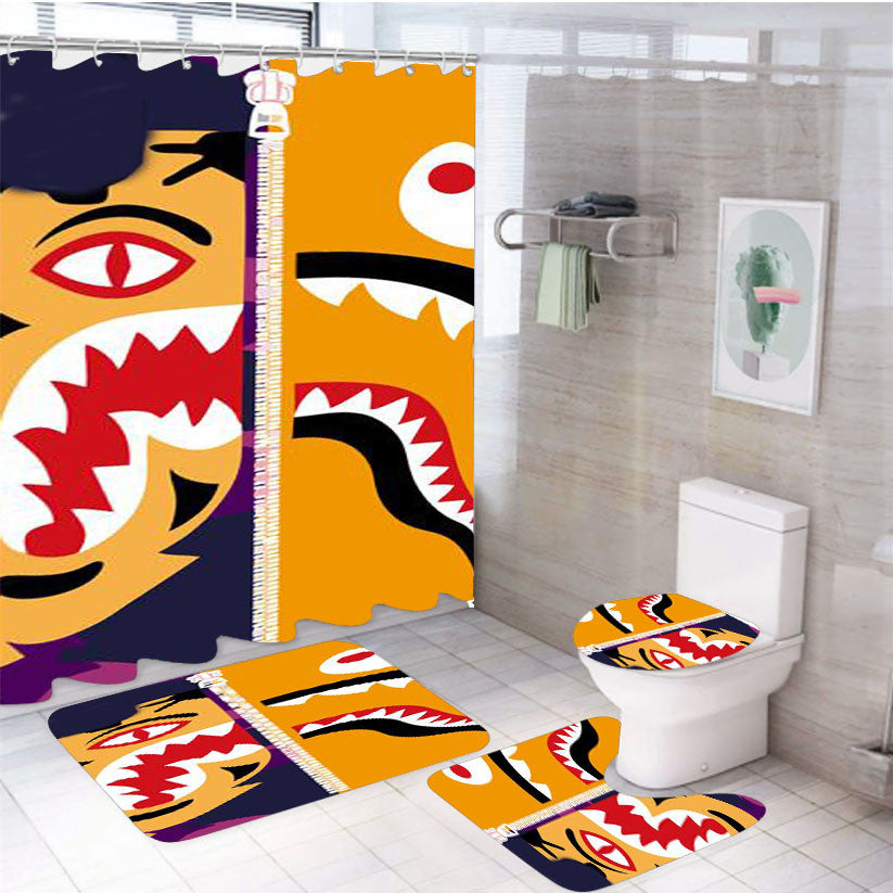 Tiger Bape Hoodie 4Pcs Bathroom Non-Slip Rugs Shower Curtain Fabric Waterproof