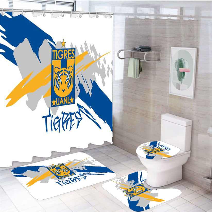 Tigres Club De Futbol Uanl 4Pcs Bathroom Non-Slip Rugs Shower Curtain Fabric Waterproof