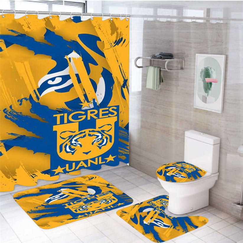 Tigres Uanl 4Pcs Bathroom Non-Slip Rugs Shower Curtain Fabric Waterproof