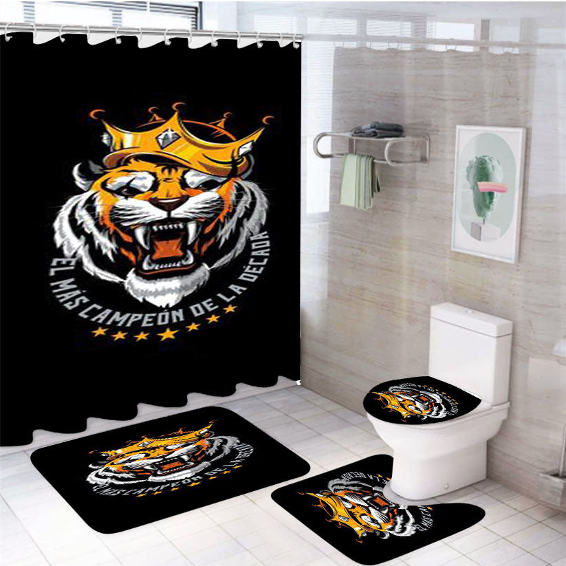 Tigres Uanl Futbol Mascot 4Pcs Bathroom Non-Slip Rugs Shower Curtain Fabric Waterproof