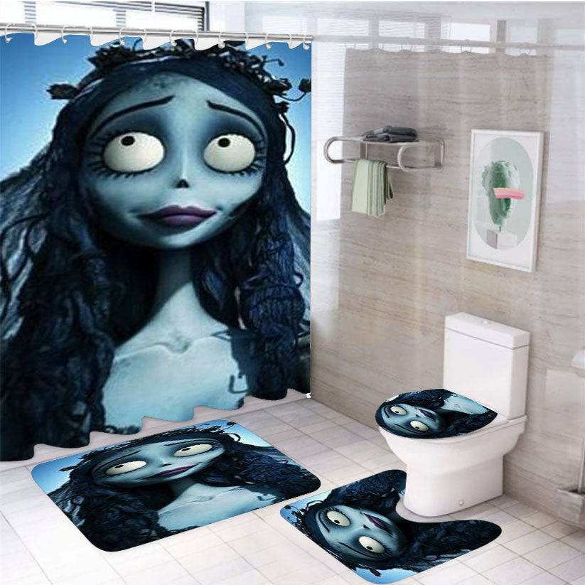Tim Burton Corpse Bride 4Pcs Bathroom Non-Slip Rugs Shower Curtain Fabric Waterproof
