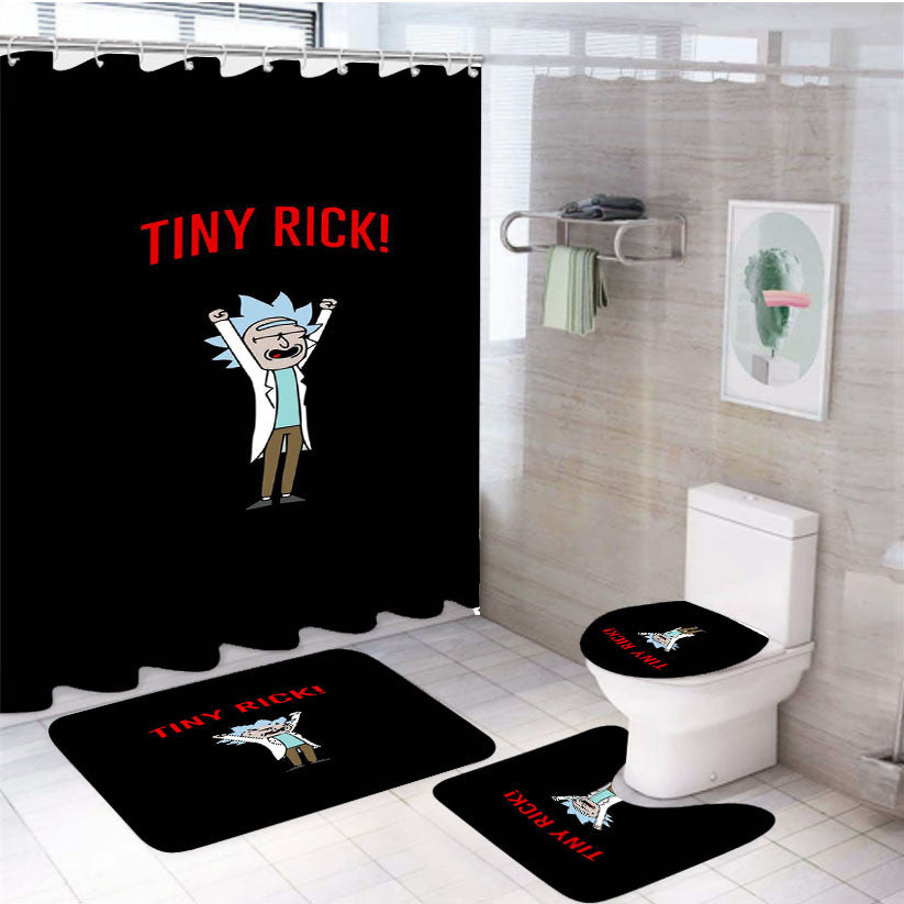 Tiny Rick 4Pcs Bathroom Non-Slip Rugs Shower Curtain Fabric Waterproof