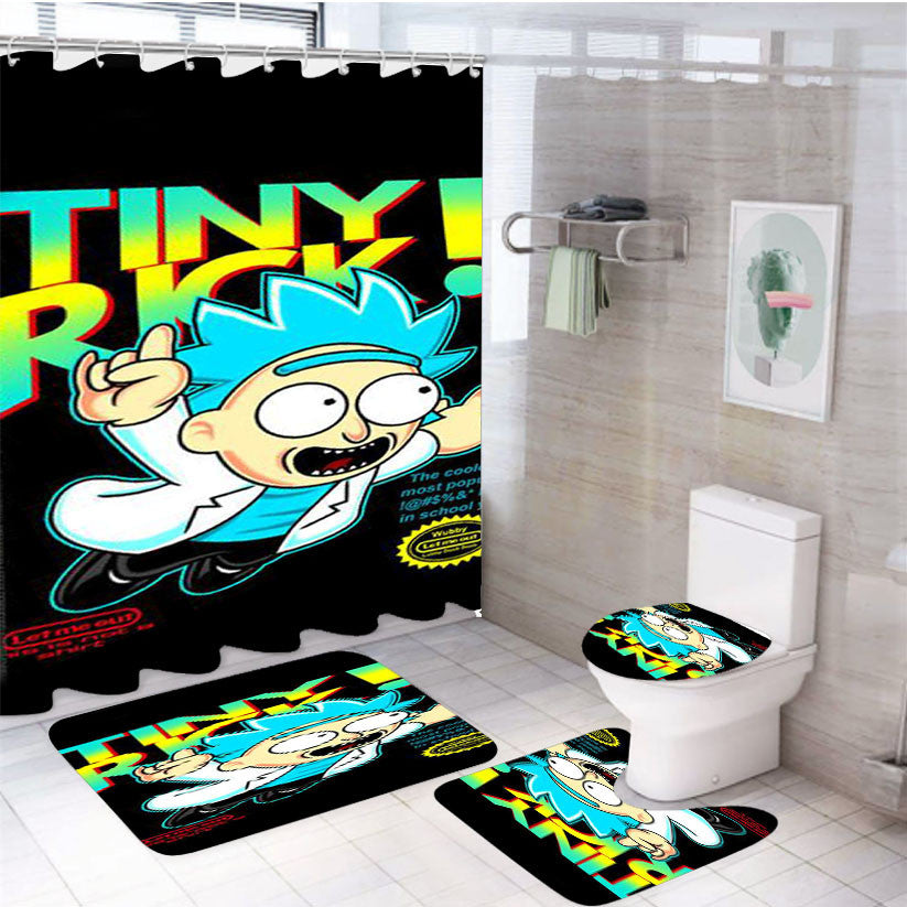 Tiny Rick Let Me Out 4Pcs Bathroom Non-Slip Rugs Shower Curtain Fabric Waterproof