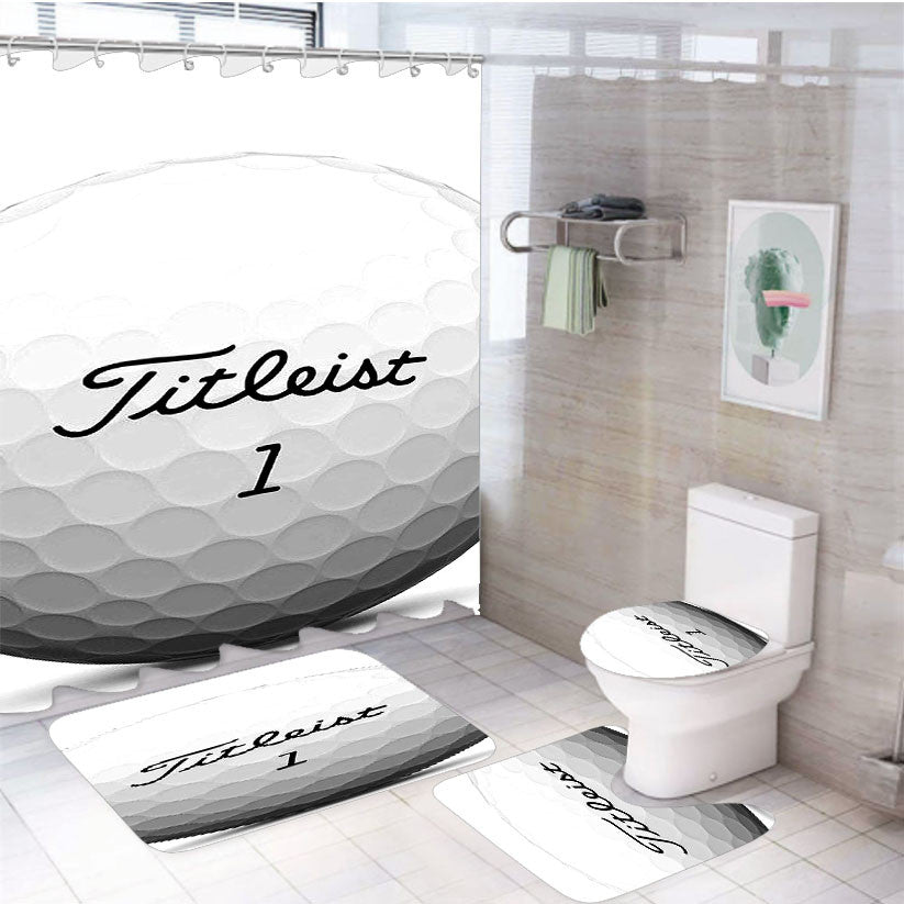 Titleist Ball 4Pcs Bathroom Non-Slip Rugs Shower Curtain Fabric Waterproof