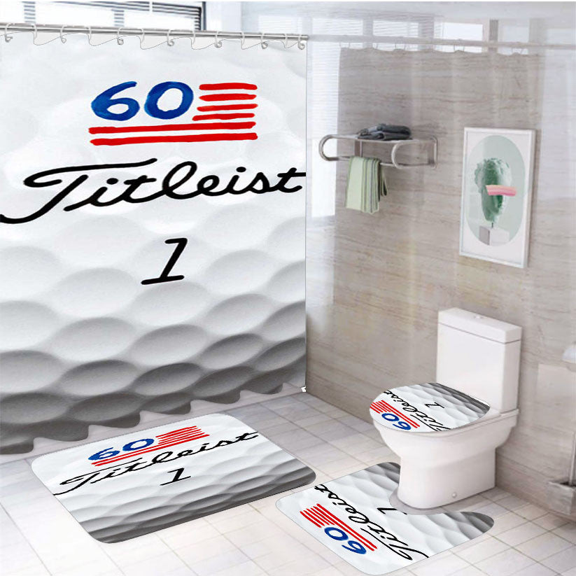 Titleist Golf Ball Print 4Pcs Bathroom Non-Slip Rugs Shower Curtain Fabric Waterproof