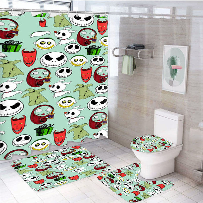 Tnbc Characters Pattern 4Pcs Bathroom Non-Slip Rugs Shower Curtain Fabric Waterproof