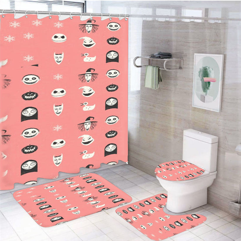 Tnbc Pattern 4Pcs Bathroom Non-Slip Rugs Shower Curtain Fabric Waterproof