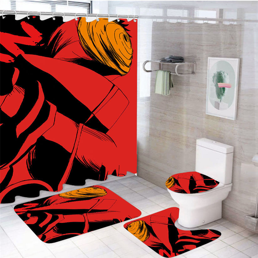 Tobi Obito Uchiha 4Pcs Bathroom Non-Slip Rugs Shower Curtain Fabric Waterproof