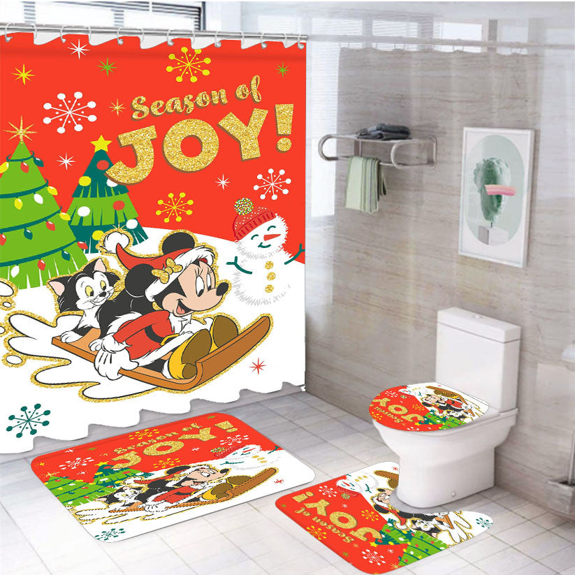 Toboggan Minnie 4Pcs Bathroom Non-Slip Rugs Shower Curtain Fabric Waterproof