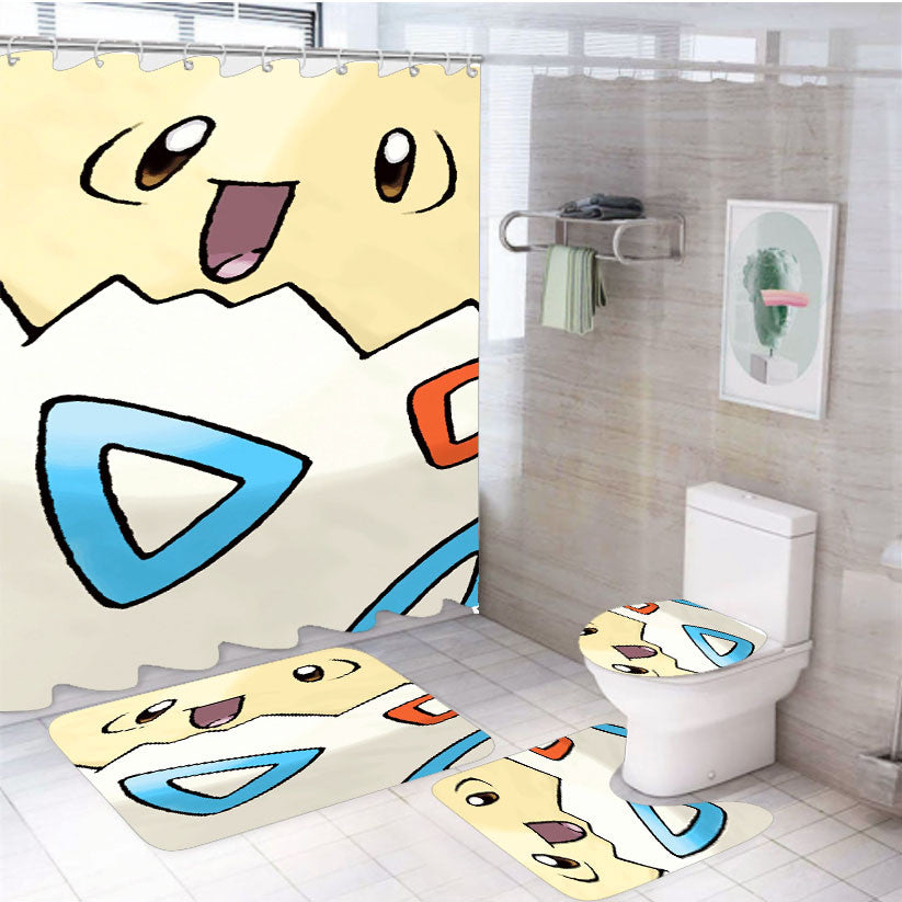 Togepi Topkapi Egg Pokemon 4Pcs Bathroom Non-Slip Rugs Shower Curtain Fabric Waterproof