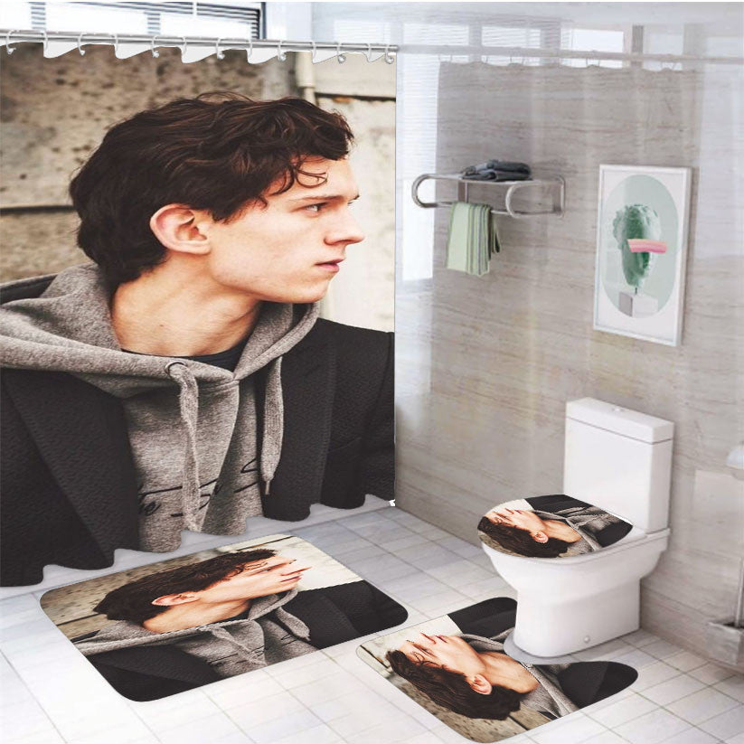 Tom Holland Spidey 4Pcs Bathroom Non-Slip Rugs Shower Curtain Fabric Waterproof