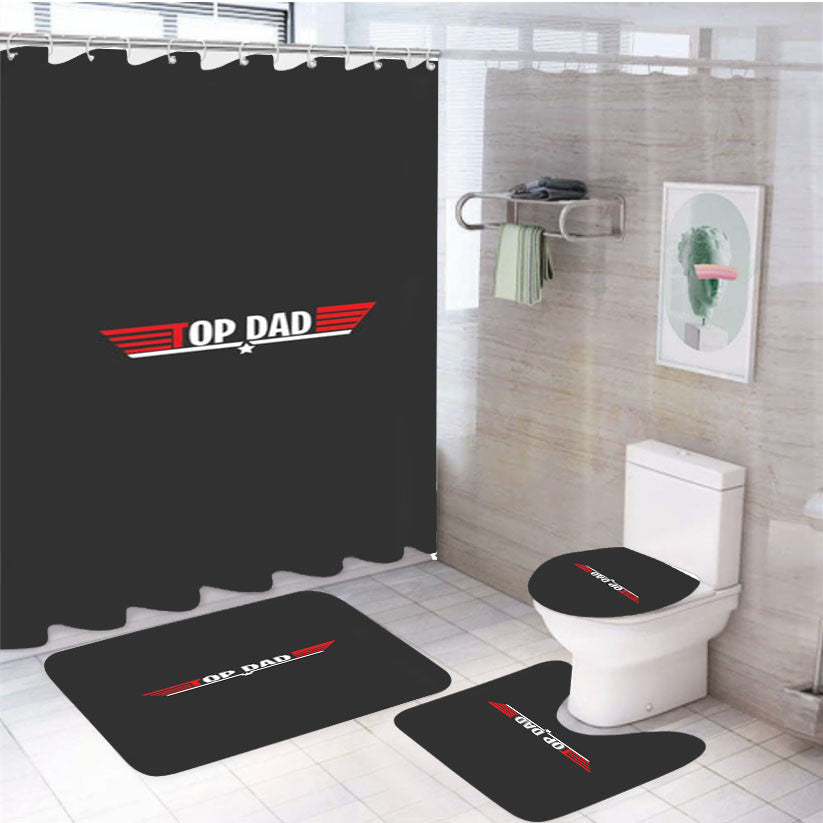 Top Dad- Fathers Day 4Pcs Bathroom Non-Slip Rugs Shower Curtain Fabric Waterproof