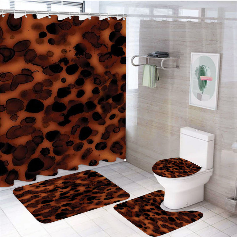 Tortoise Shell Pattern Texture 4Pcs Bathroom Non-Slip Rugs Shower Curtain Fabric Waterproof