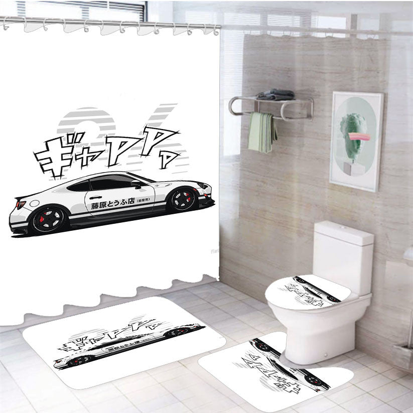 Toyota Gt86 Initial D 4Pcs Bathroom Non-Slip Rugs Shower Curtain Fabric Waterproof