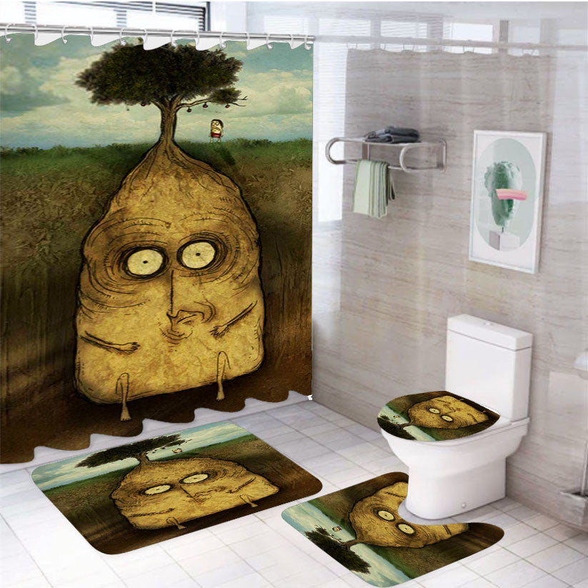 Tree Root Monster 4Pcs Bathroom Non-Slip Rugs Shower Curtain Fabric Waterproof