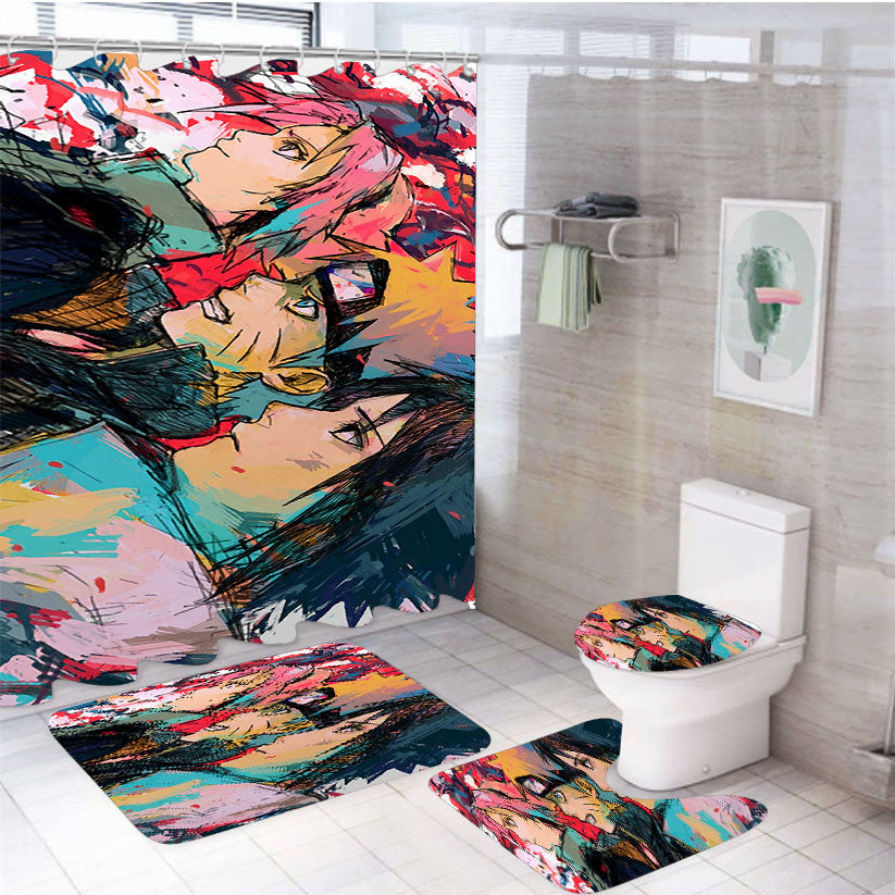Trio Of Naruto 1 4Pcs Bathroom Non-Slip Rugs Shower Curtain Fabric Waterproof