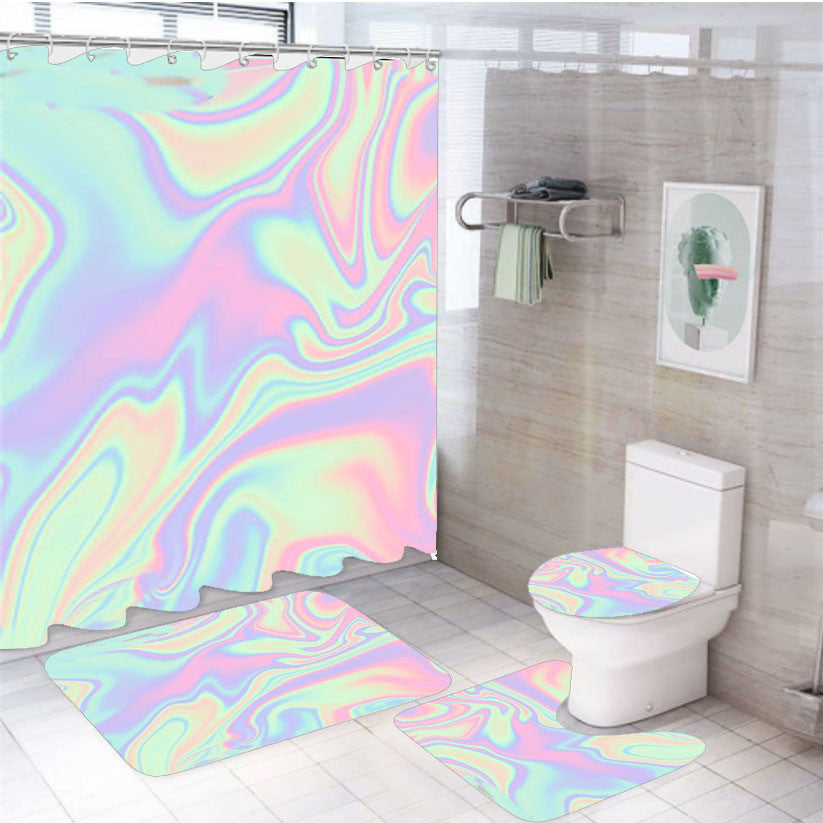 Trippy Tie Dye 4Pcs Bathroom Non-Slip Rugs Shower Curtain Fabric Waterproof