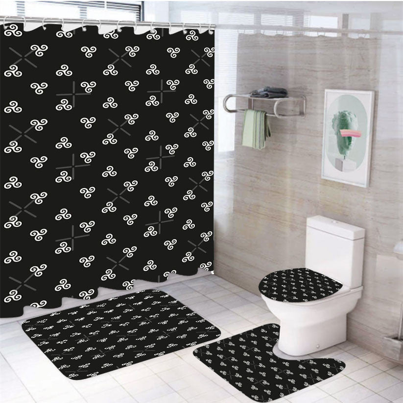 Triskelion Motif Geometric Pattern 4Pcs Bathroom Non-Slip Rugs Shower Curtain Fabric Waterproof