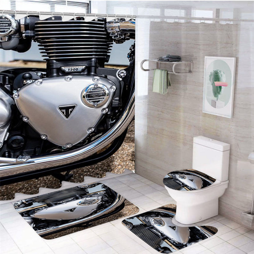 Triumph Bonneville 4Pcs Bathroom Non-Slip Rugs Shower Curtain Fabric Waterproof