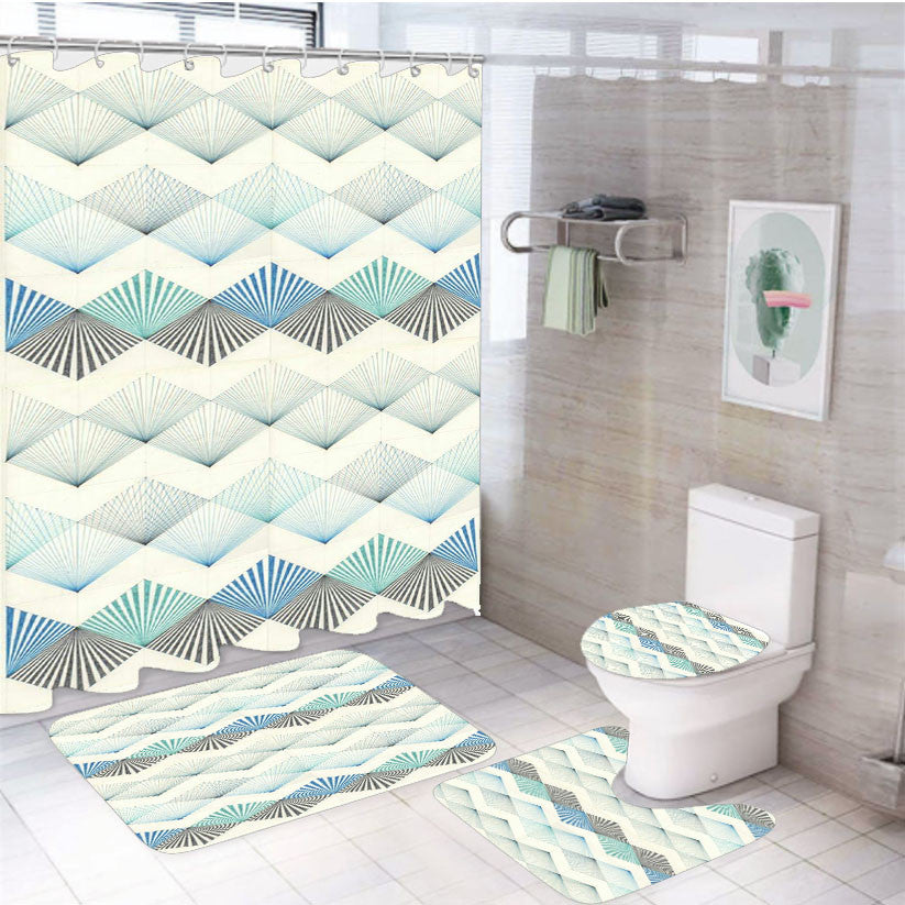 Uible Pattern Back Phone 4Pcs Bathroom Non-Slip Rugs Shower Curtain Fabric Waterproof