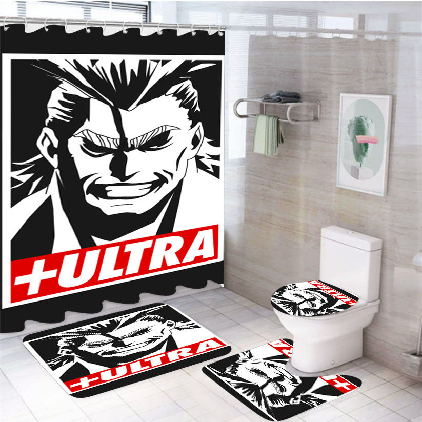 Ultra My Hero Academia 4Pcs Bathroom Non-Slip Rugs Shower Curtain Fabric Waterproof