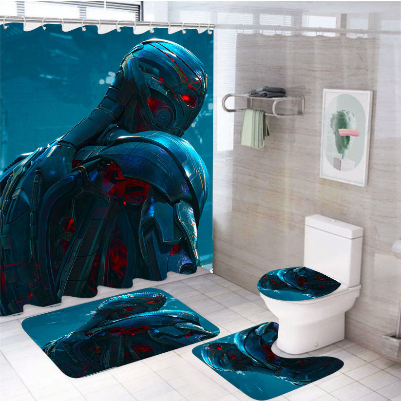 Ultron The Avengers 4Pcs Bathroom Non-Slip Rugs Shower Curtain Fabric Waterproof