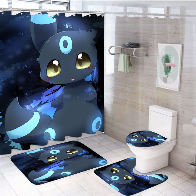 Umbreon Pokemon 4Pcs Bathroom Non-Slip Rugs Shower Curtain Fabric Waterproof