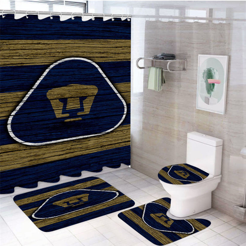 Unam Pumas Fc 4Pcs Bathroom Non-Slip Rugs Shower Curtain Fabric Waterproof