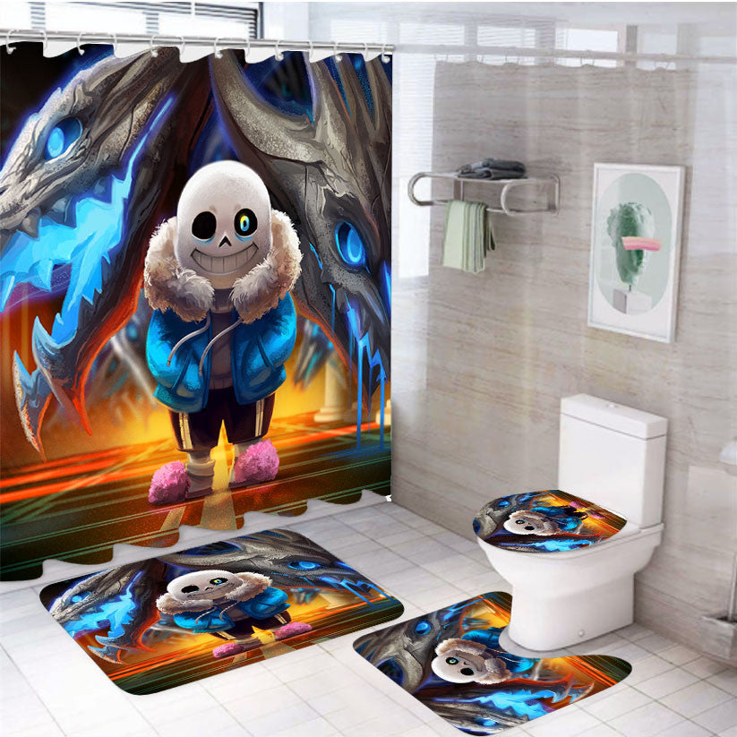 Undertale Megalovania 4Pcs Bathroom Non-Slip Rugs Shower Curtain Fabric Waterproof