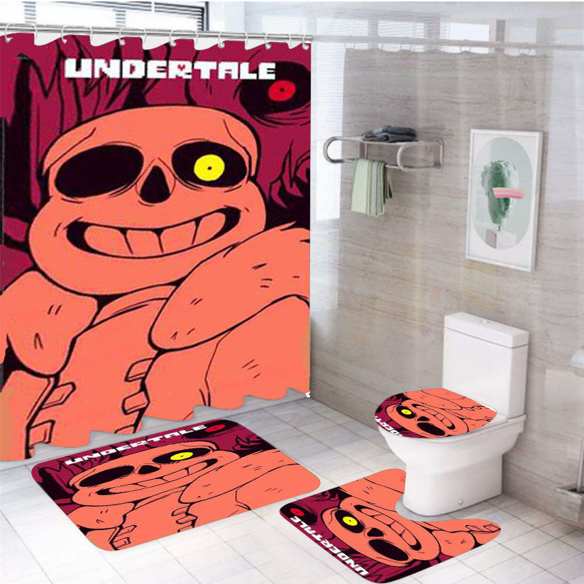 Undertale Megalovania Smile 4Pcs Bathroom Non-Slip Rugs Shower Curtain Fabric Waterproof